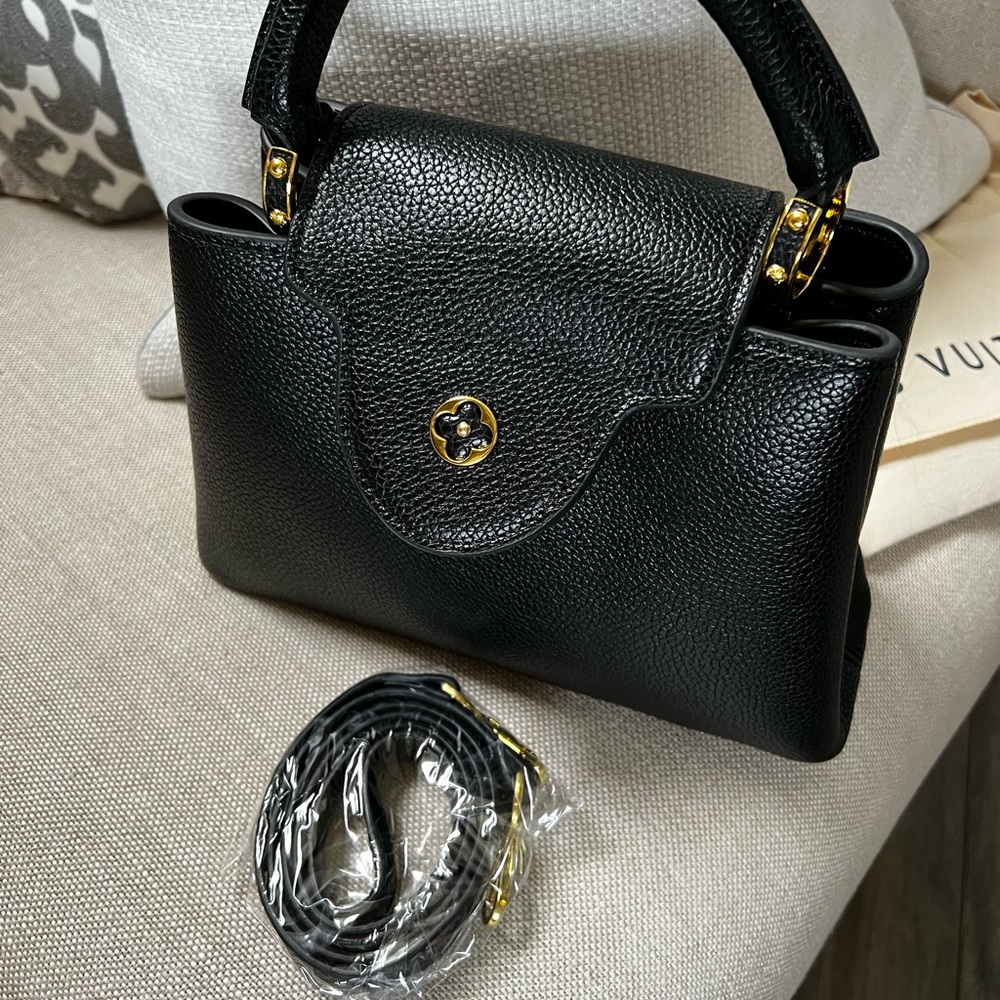 Black leather handbag